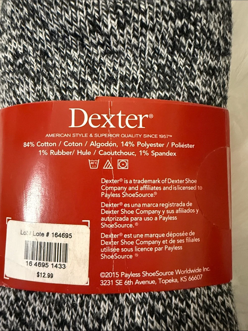 Dexter Gray Marled Crew Socks with Red Stripe Accents